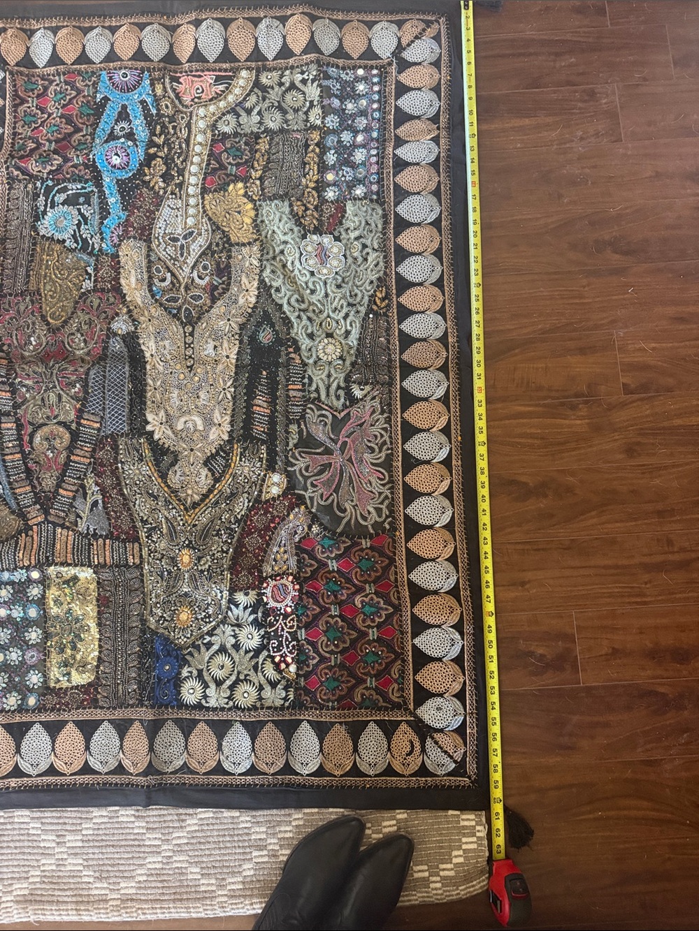 Vintage  Indian Embroidered and Beaded Wall Hanging - Picture 3 of 5